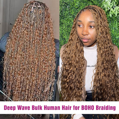 Color #27 Human Braiding Hair Deep Wave Bulk 100% HumanMink Hair 100g/Bundle 20inch 22inch