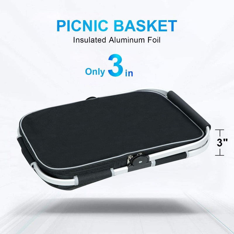 LIQING 35L Large Picnic Basket Shopping Travel Camping Grocery Bags 2 Layers of Internal Pockets Leak-Proof and Insulated Folding, Internal Support Does Not Collapse