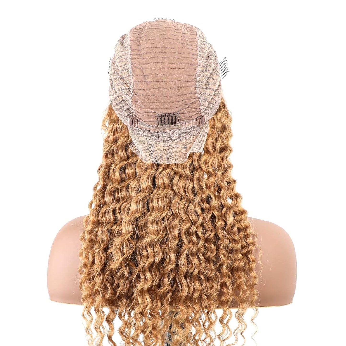 Transparent Lace 13X4 Frontal Wig Color Honey Blonde (#27) Deep Wave 200 Density 100 remy Human Hair
