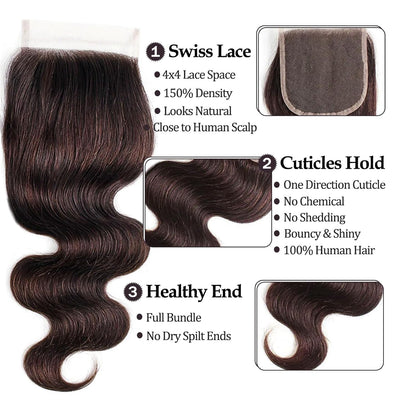 Dark Brown (2#) Body Wave 100% Human Hair Bundles | Deep Color & Soft Bouncy Waves