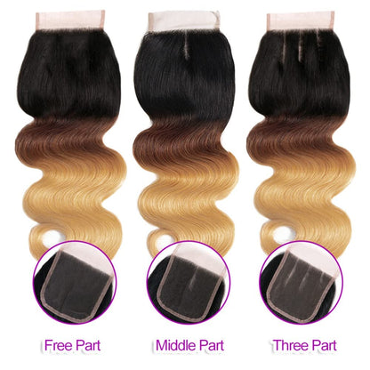 4X4 Lace Closure Body Wave Ombre (1B/427) 100% Human Hair Closure – Transparent Lace, Natural Roots