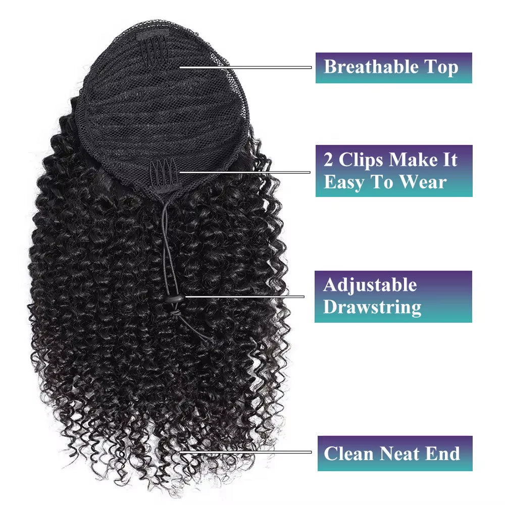Mink Hair Clip in Draw String Ponytail Body Wave Deep Wave – 100% Human Hair, Adjustable Drawstring, Instant Glam