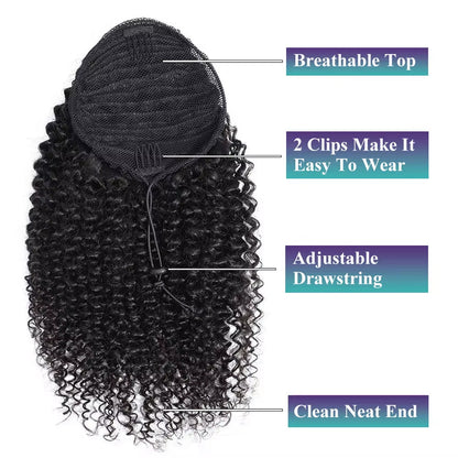 Mink Hair Clip in Draw String Ponytail Body Wave Deep Wave – 100% Human Hair, Adjustable Drawstring, Instant Glam