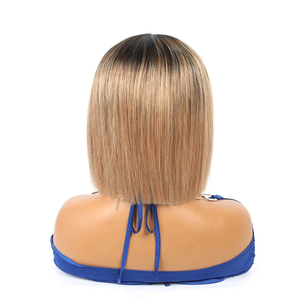 1B/27 Black to Blonde Ombre Straight Short Bob Wig – 10 Inch Human Hair