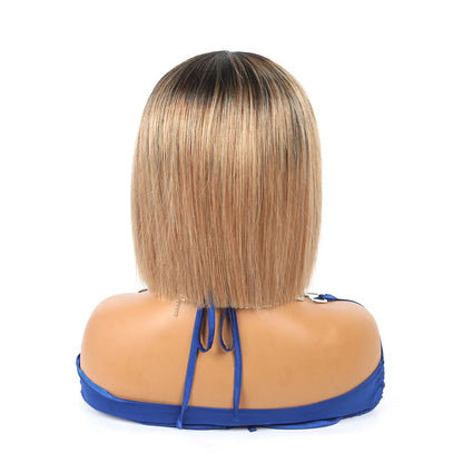 1B/27 Black to Blonde Ombre Straight Short Bob Wig – 10 Inch Human Hair