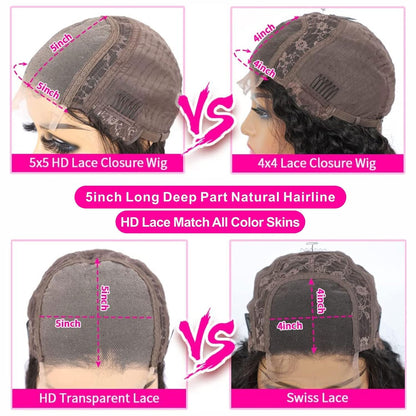 5x5 HD Lace Closure Wig Body Wave Human Hair Swiss Lace, Skin-melt Lace, Invisible Lace