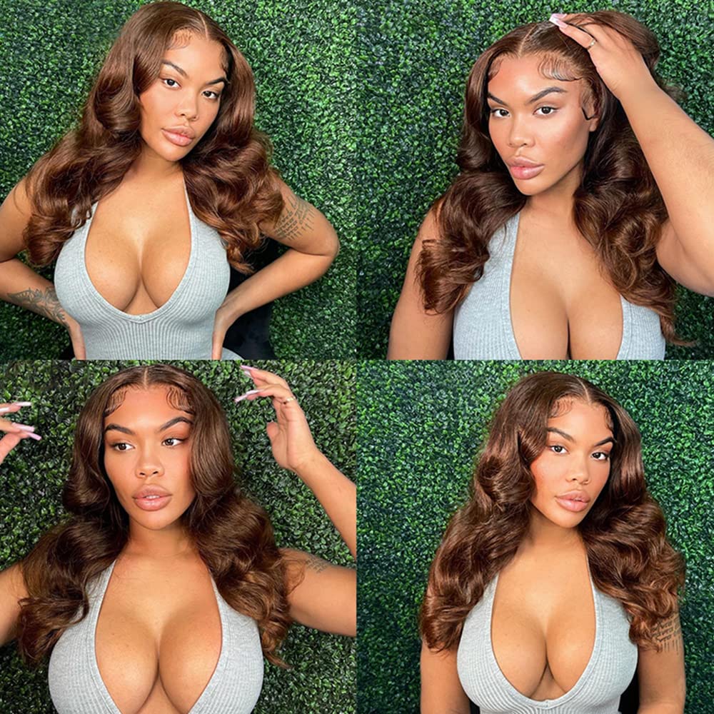 13x4 FULL Lace Frontal Wig  Color #4 Body Wave 100% Human virgin hair Chocolate Brown