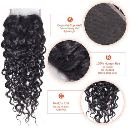 4x4 Lace Transparent Lace Closure Natural Wave Virgin Natural Human Hair | Bleached Knots, Free Part