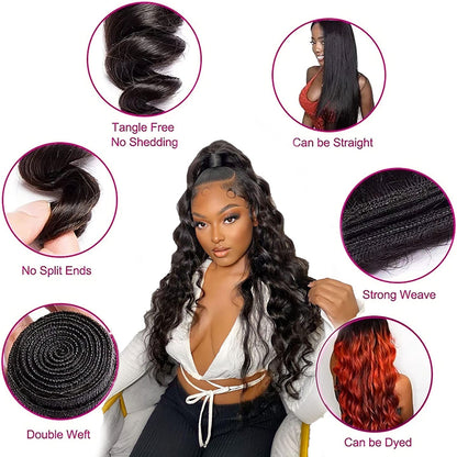 12A Premium Indian Hair Loose Wave Bundles – 100% Unprocessed Natural Black Human Hair Extensions | Machine Double Weft 10"-26"