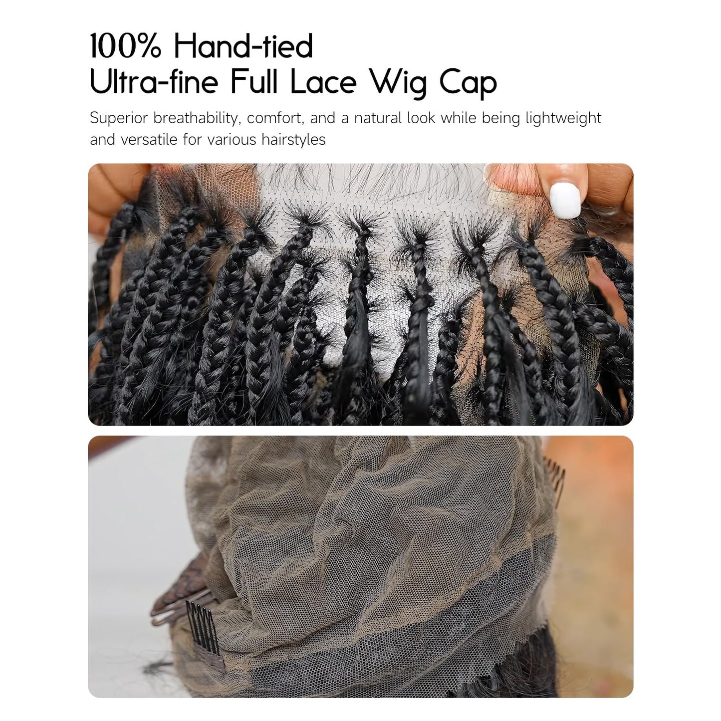 Human Hair Boho Box Braided Wigs 36" Real Swiss HD Full Lace Lightweight High Density Knotless Tangle-free Boho Box Braided Wig - Extra Full 100 Strands Ombre Brown Wig