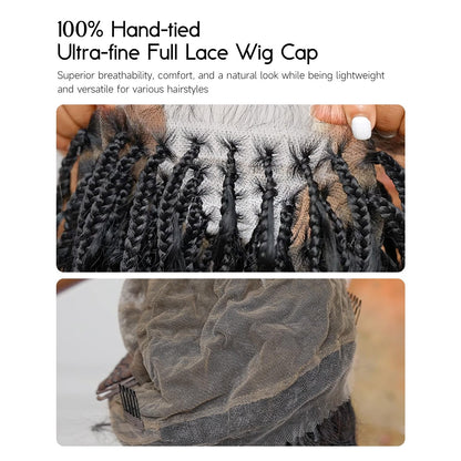 Human Hair Boho Box Braided Wigs 36" Real Swiss HD Full Lace Lightweight High Density Knotless Tangle-free Boho Box Braided Wig - Extra Full 100 Strands Ombre Brown Wig