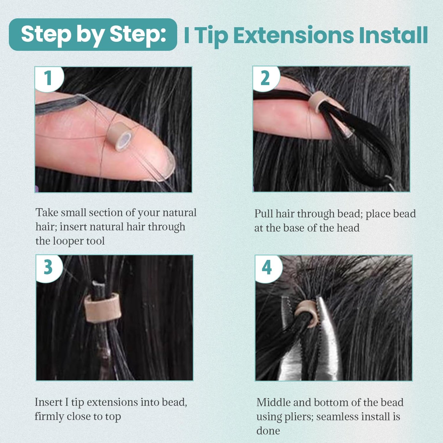 I-tip Premium Hair Extensions Natural Black Straight – 100% Human Hair, Pre-Bonded, 18"-24"