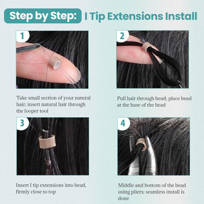 I-tip Premium Hair Extensions Natural Black Straight – 100% Human Hair, Pre-Bonded, 18"-24"