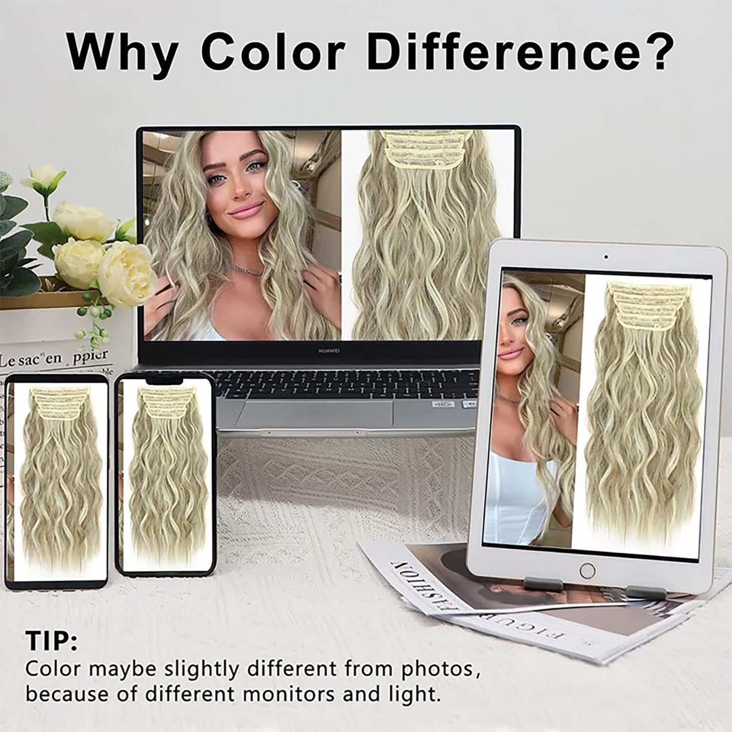 Clip in Long Wavy Synthetic Hair Extension 20 Inch 4PCS 180g Thick Hairpieces Fiber Double Weft Hair for Women – 23 Colors