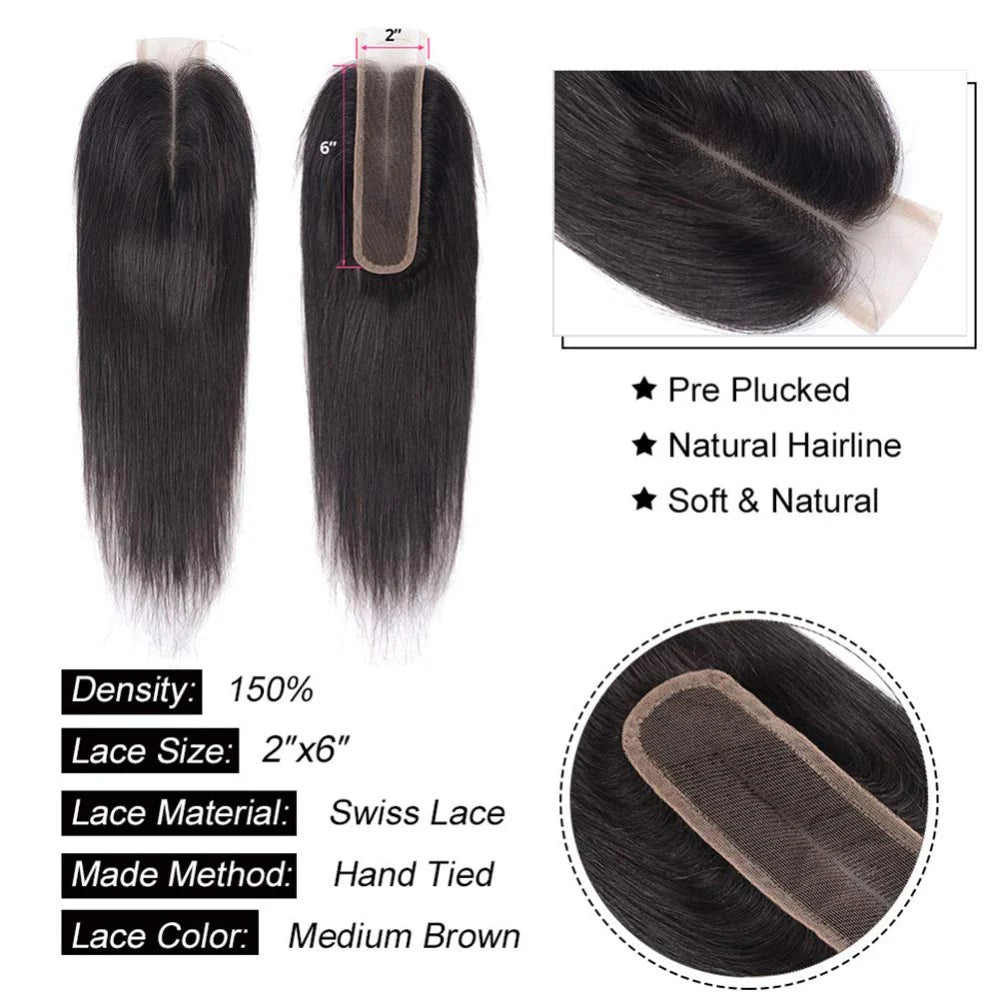 2x6 HD Lace Closure Straight – Brazilian Virgin Human Hair | Pre-Plucked, Skin-Melt HD Lace