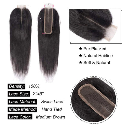 2x6 HD Lace Closure Straight – Brazilian Virgin Human Hair | Pre-Plucked, Skin-Melt HD Lace
