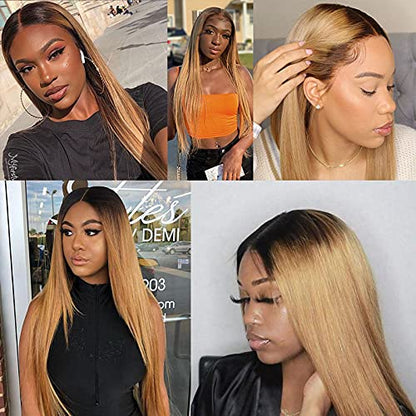 Ombre Black & Ash Blonde (1B/27) Straight 100% Virgin Human Hair Bundles | Sleek Two-Tone