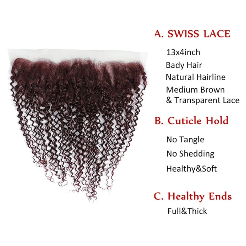 3 Bundles with 13x4 Lace Frontal Jerry Curl Color #99J Burgundy Brazilian Virgin Hair
