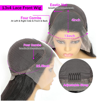 13X4HD Full Lace Frontal Wig Kinky Straight 200 Density 100% Human Hair , Swiss high-definition (HD) Lace, Skin-melt Lace, Invisible Lace