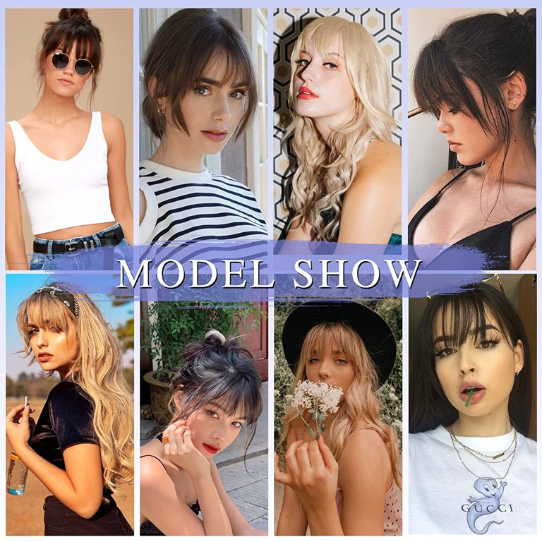 Wispy Clip in Bangs 100% Unprocessed Human Hair Extensions Curved Bangs Clip on Hair for Women Fringe with Temples Hairpieces for Daily Wear 9 Colors – Natural Look