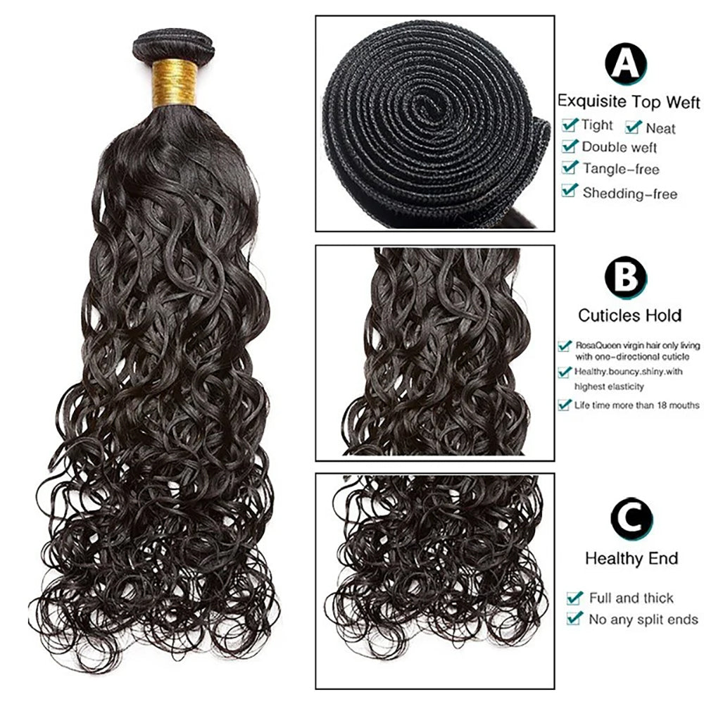 100% Affordable Human Hair Water Wave Bundles | Natural Black 1B | 10"-30" | Remy Weave