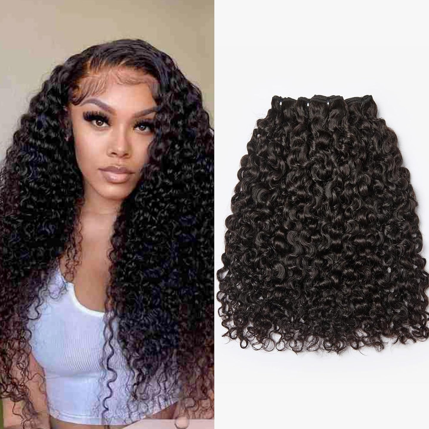 Burmese Curly Human Hair Bundles #1B Natural Black – 100% Unprocessed Virgin Hair，5x5 Transparent Lace Closure (optional)