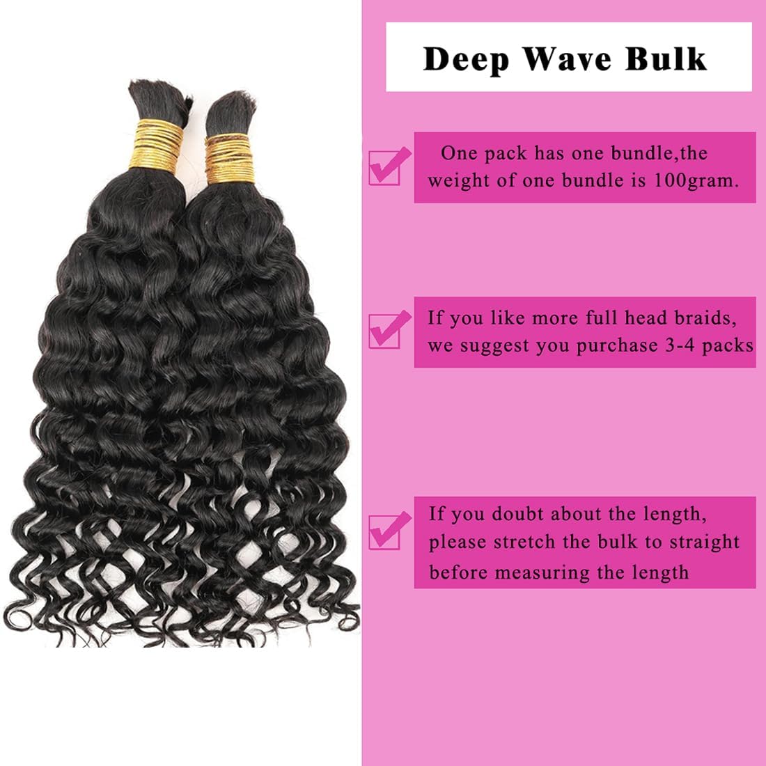 100% Human Hair Boho Braiding Hair - Water Wave Natural Black 100g/Bundle
