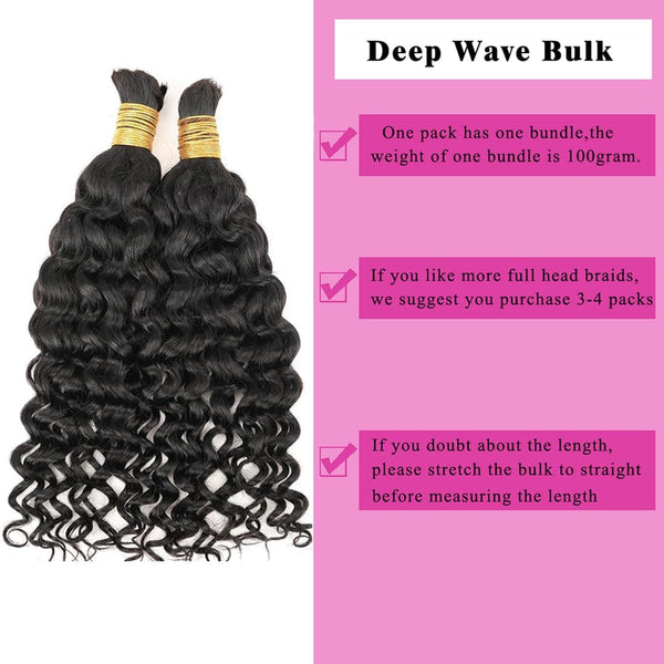 100% Human Hair Boho Braiding Hair - Water Wave Natural Black 100g/Bundle