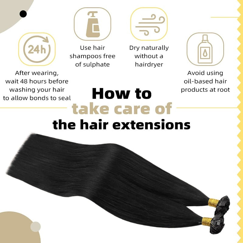 Flat K Tip 100% Premium Human Hair Extension – Straight Black