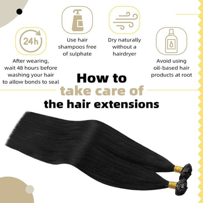 Flat K Tip 100% Premium Human Hair Extension – Straight Black