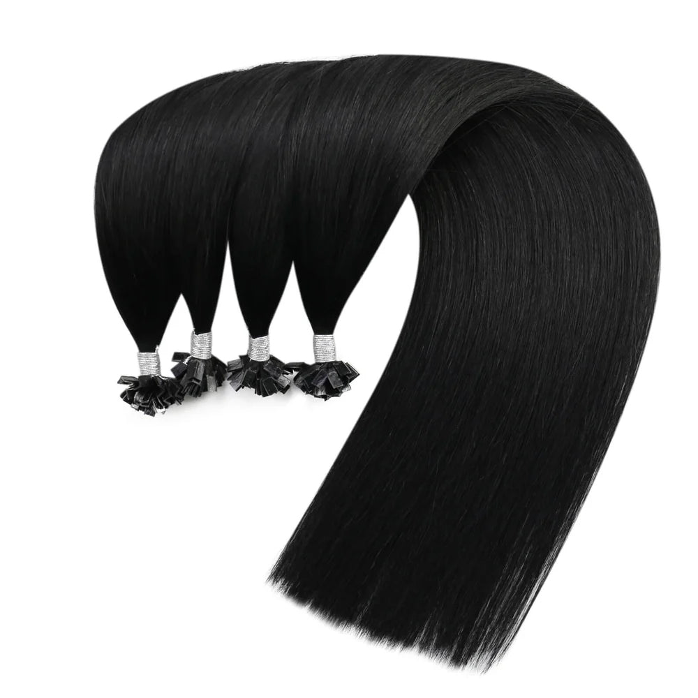 Flat K Tip 100% Double Drawn Human Hair Extension – Straight Black