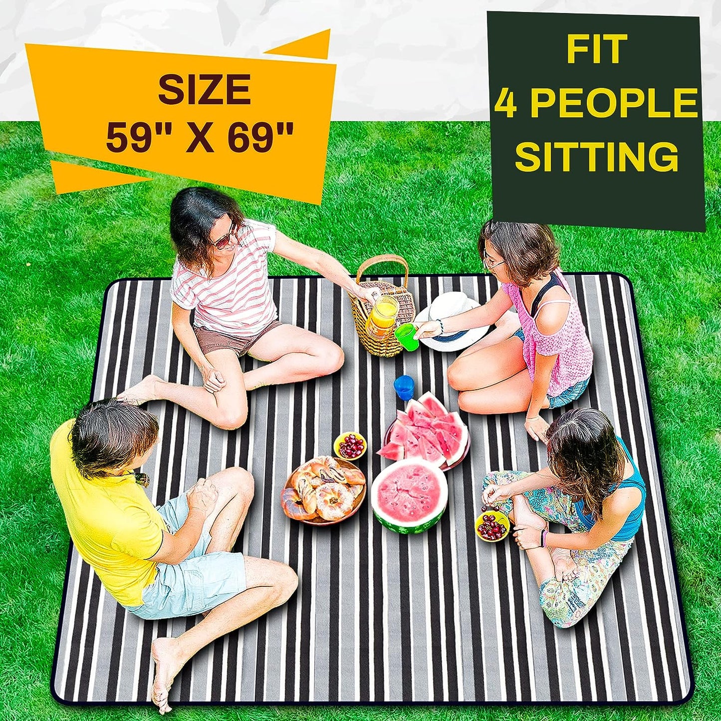 Portable Picnic Blankets, 3 Layer Soft Fleece Blanket for Beach,Camping on Grass, Waterproof, Sandproof, Best Gift for Couple & Families