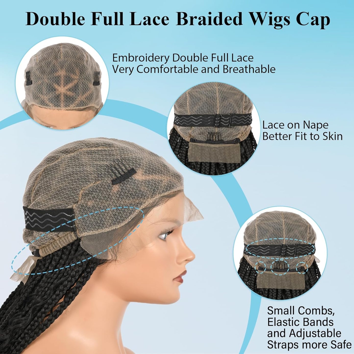 Boho Braided Wig Boho Curls Wig Bohemian Braided  Full Double Lace Braid Wigs 36" 1B