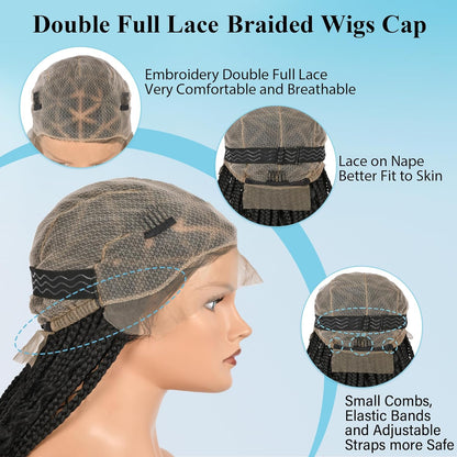 Boho Braided Wig Boho Curls Wig Bohemian Braided  Full Double Lace Braid Wigs 36" 1B