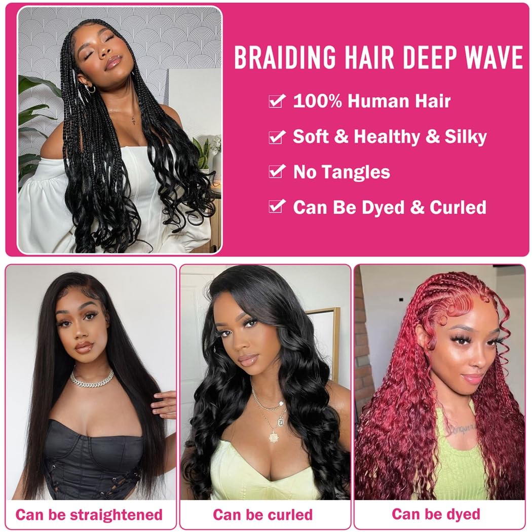 100% Human Hair Boho Braiding Hair - Loose Deep Wave Natural Black 100g/Bundle
