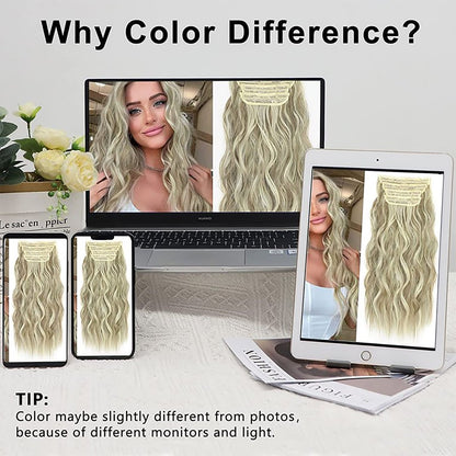 Clip in Long Wavy Synthetic Hair Extension 24 Inch 4PCS 220g Thick Hairpieces Fiber Double Weft Hair for Women – 23 Colors
