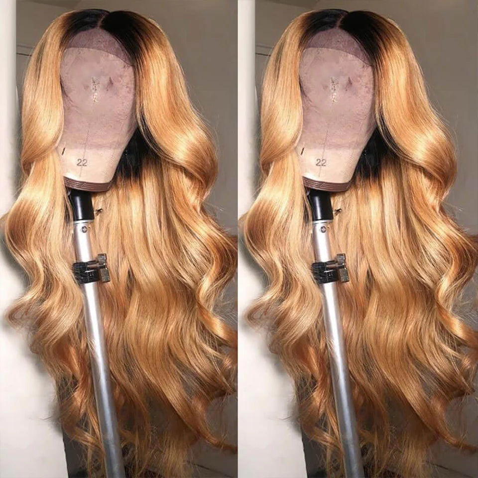 1B/27 Body Wave 4x4 Lace Closure Wig Ombre Color 100% Humanwig virgin remy hair