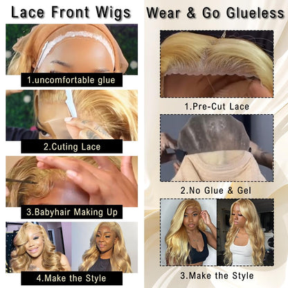 Glueless Lace 13x4 Frontal Wig Color Blonde(613) Body Wave 180 Density Wear and Go Human Hair Wig