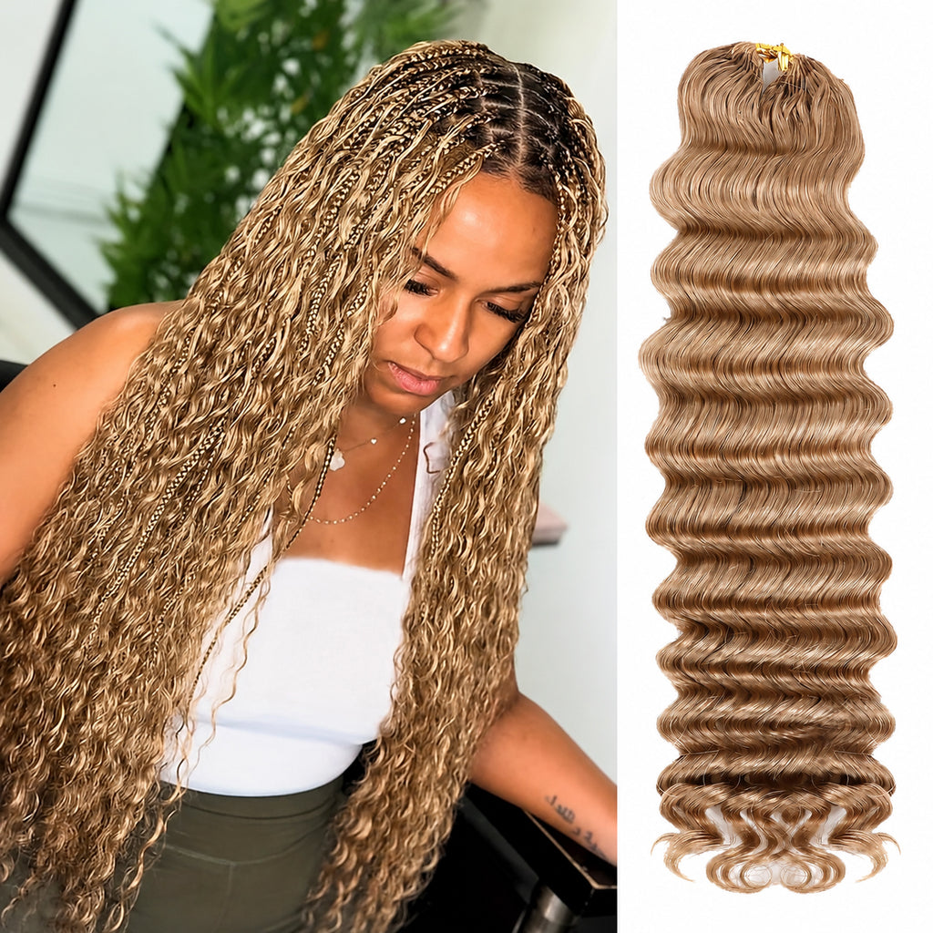 #27 Deep Wave Crochet 100% Human Hair - Honey Blonde Wave Boho Braiding Hair For Miracle Knots (50g/Pack) (Copy)
