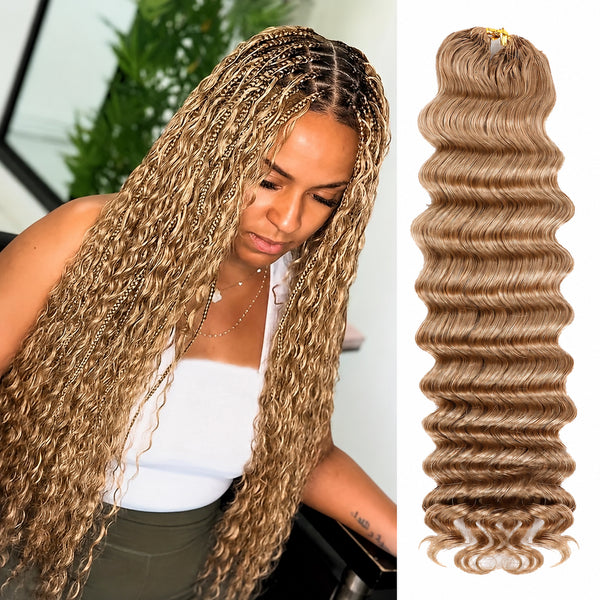 #27 Deep Wave Crochet 100% Human Hair - Honey Blonde Wave Boho Braiding Hair For Miracle Knots (50g/Pack) (Copy)