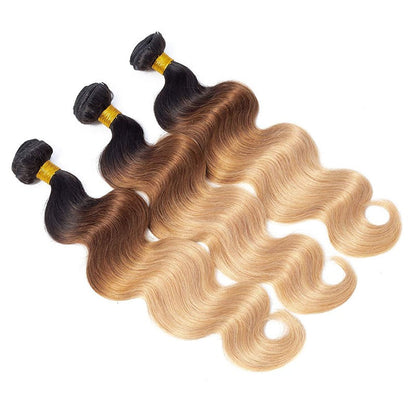 Ombre 1B/4/27 Body Wave 3 Bundles with Lace Closure 100% Virgin Human Hair