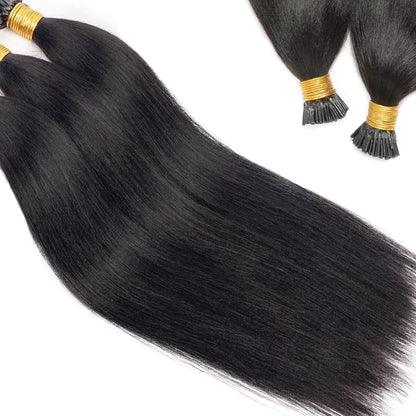 I-tip Premium Hair Extensions Natural Black Straight – 100% Human Hair, Pre-Bonded, 18"-24"