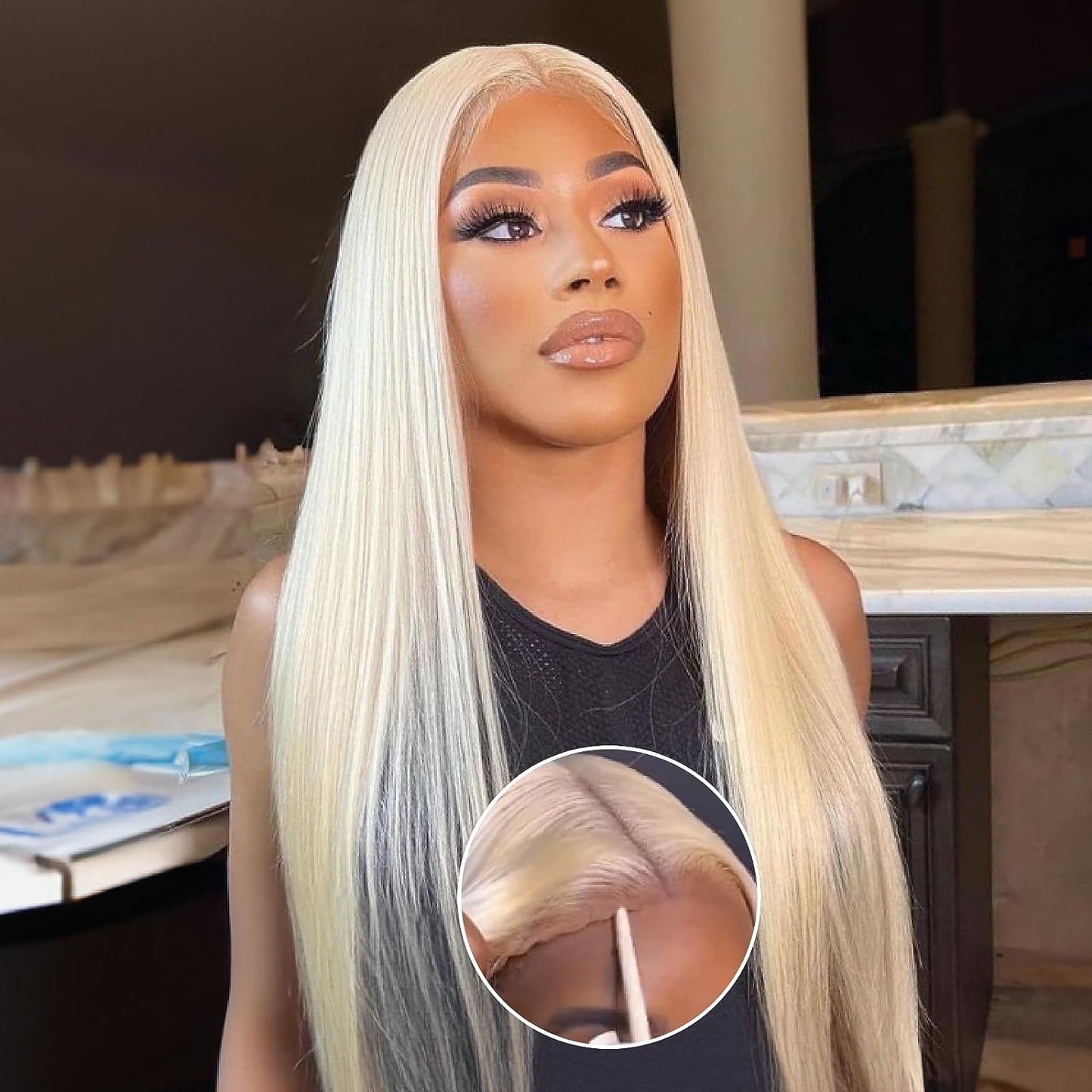 Glueless Lace 13x4 Frontal Wig Color Blonde(613) Straight Density 200 Wear and Go Human Hair Wig