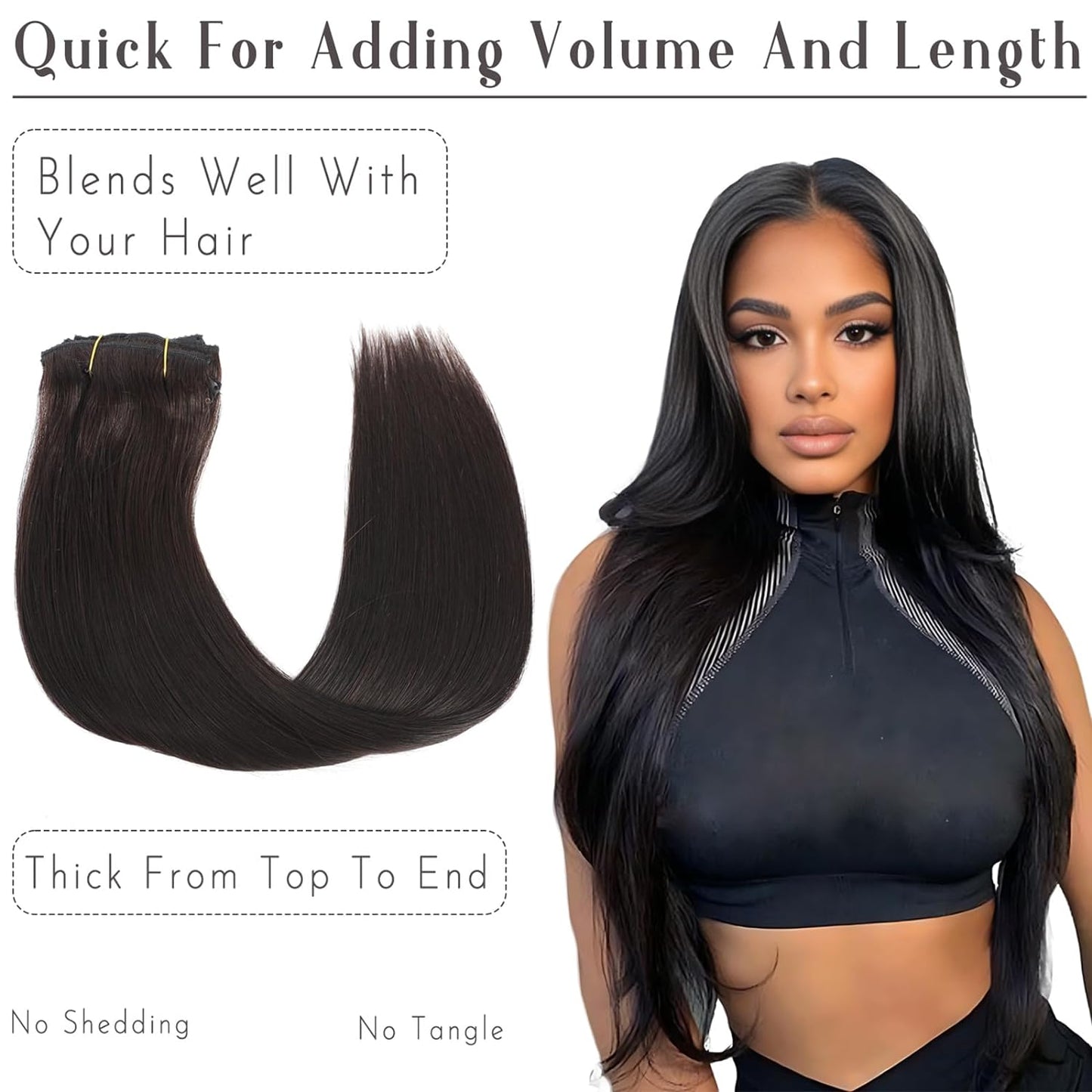 Seamless Clip in Straight Natural Black 7 Pcs Hair Extensions Thick Hair Extensions High Quality Premium Human Hair Clip Ins – Easy Install