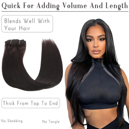 Seamless Clip in Straight Natural Black 7 Pcs Hair Extensions Thick Hair Extensions High Quality Premium Human Hair Clip Ins – Easy Install