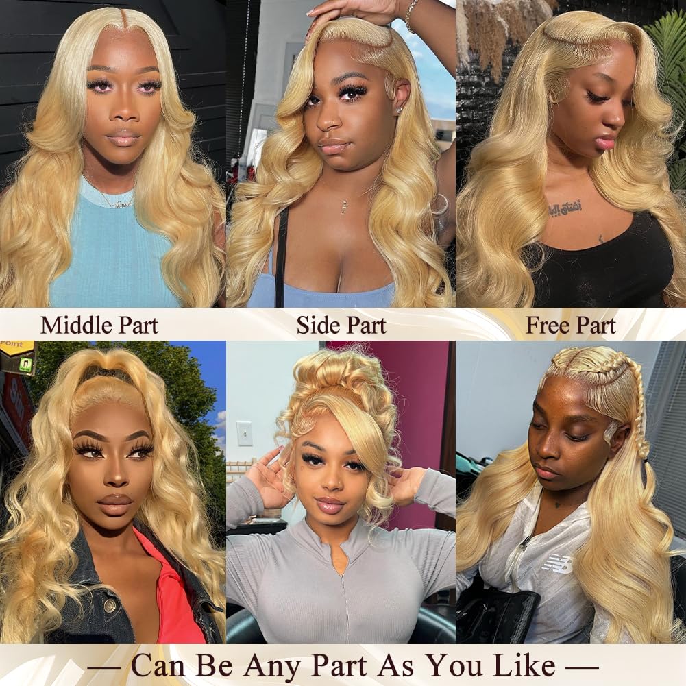 Glueless Lace 13x4 Frontal Wig Color Blonde(613) Body Wave 180 Density Wear and Go Human Hair Wig