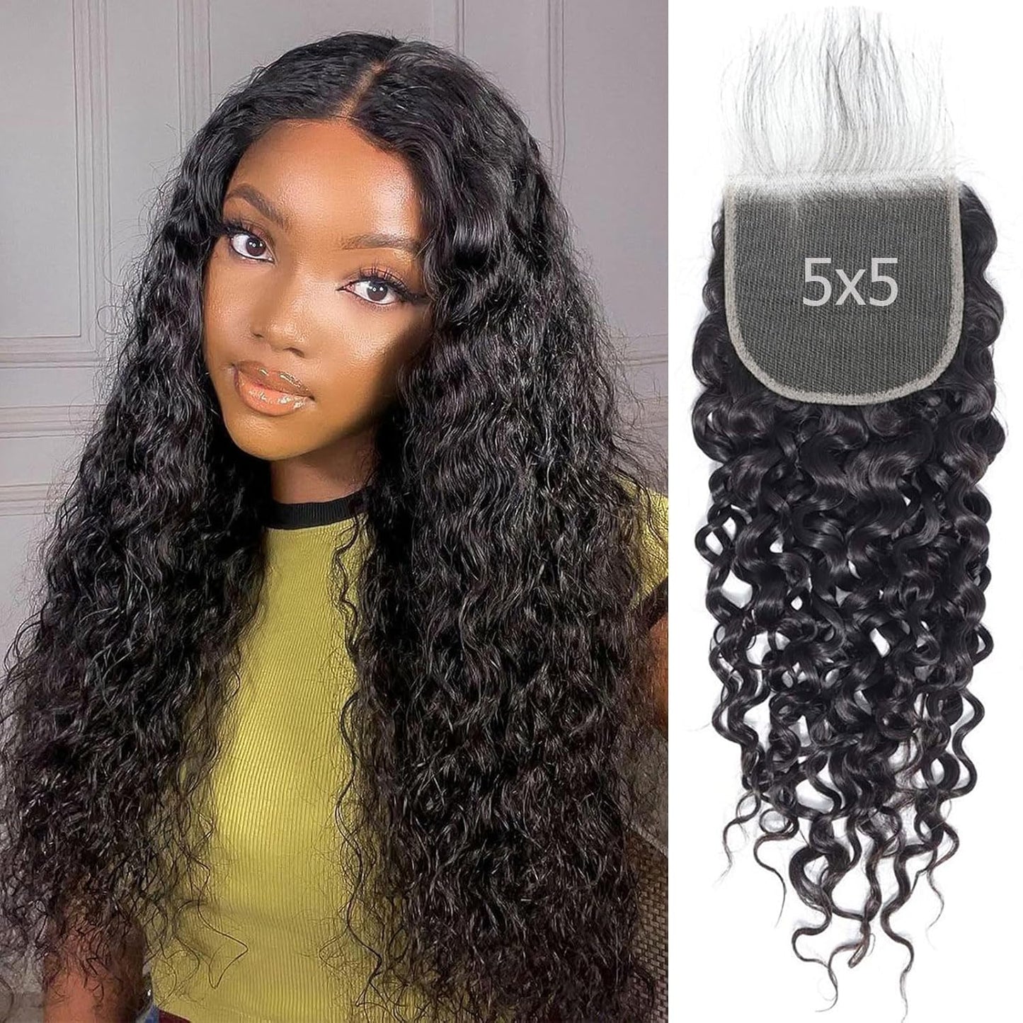 5x5 HD Lace Closure Water Wave – Brazilian Natural Virgin Remy Human Hair | Pre-Plucked, Skin-Melt HD Lace