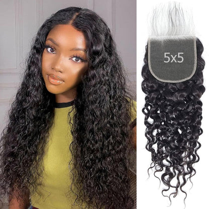 5x5 HD Lace Closure Water Wave – Brazilian Natural Virgin Remy Human Hair | Pre-Plucked, Skin-Melt HD Lace