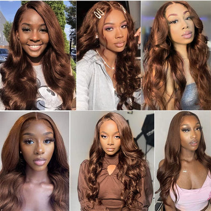 13x4 FULL Lace Frontal Wig  Color #4 Body Wave 100% Human virgin hair Chocolate Brown