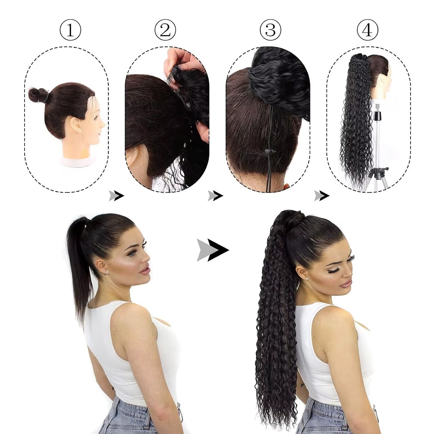 Mink Hair Clip in Draw String Ponytail Body Wave Deep Wave – 100% Human Hair, Adjustable Drawstring, Instant Glam